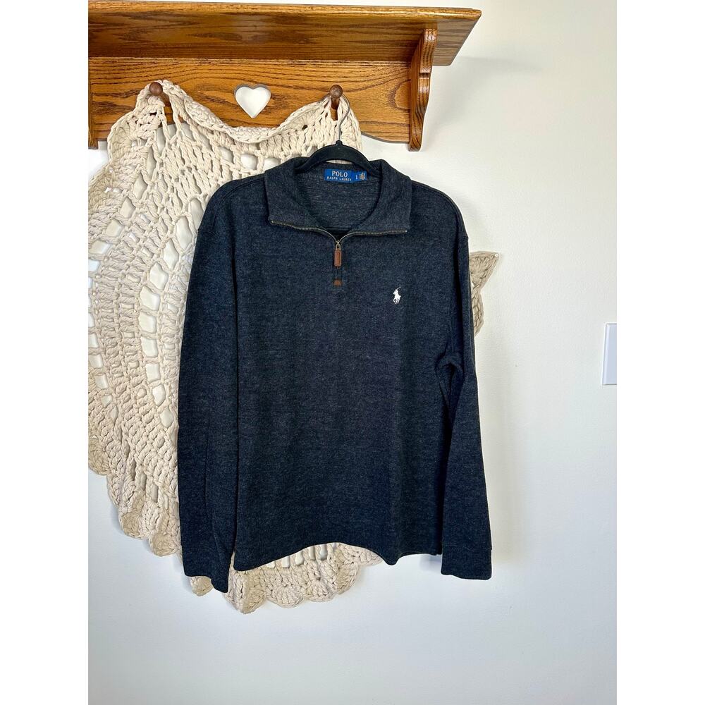 Polo Ralph Lauren Charcoal Gray Cotton Quarter Zip Pullover Size Large